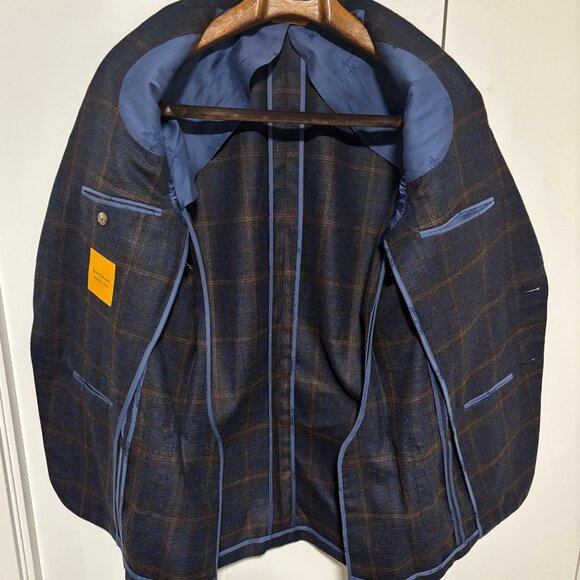 $1600 Hickey Freeman Wool Silk Linen Check Sport Coat / Blazer - 39 (38/40) - Picture 7 of 13